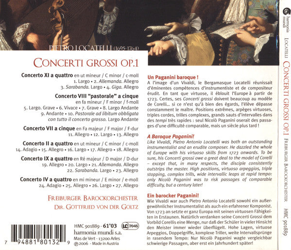 Pietro Antonio Locatelli / Freiburger Barockorchester, Gottfried Von Der Goltz : Concerti Grossi Op.1 N°2, 4, 7, 8, 9, 10 (CD, Album)