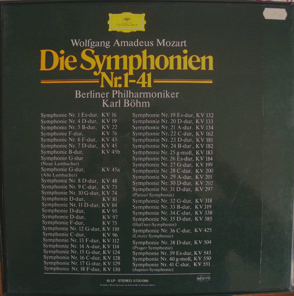 Wolfgang Amadeus Mozart - Karl Böhm, Berliner Philharmoniker : Die Symphonien Nr.1-41 (15xLP, Comp + Box)