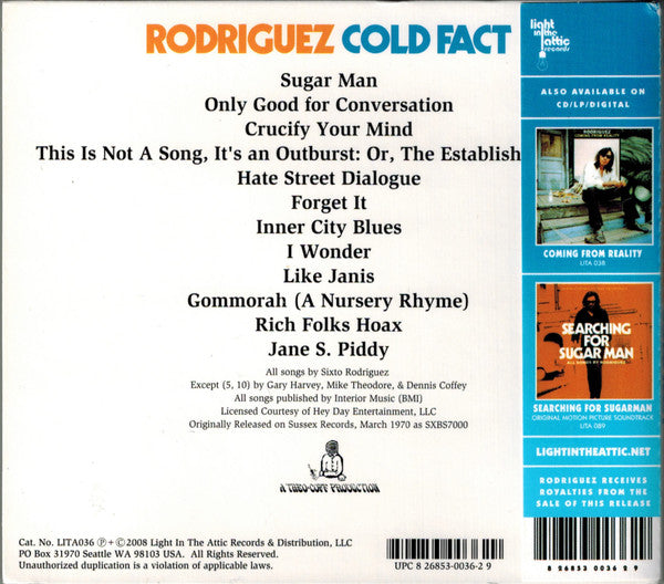 Sixto Rodriguez : Cold Fact (CD, Album, RE, RM, Dig)