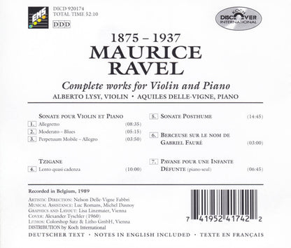 Maurice Ravel - Alberto Lysy, Aquiles Delle Vigne : Complete Works For Violin And Piano (CD, Album)