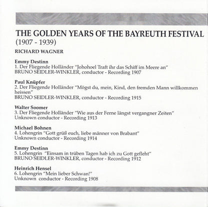 Various, Richard Wagner : The Golden Years Of The Bayreuth Festival (1907-1939) (CD, Comp, Mono, RM)
