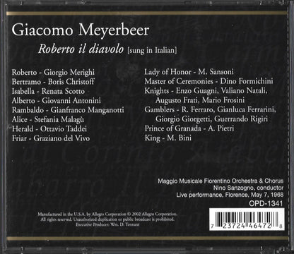 Meyerbeer*, Giorgio Merighi, Boris Christoff, Renata Scotto, Nino Sanzogno : Roberto Il Diavolo (3xCD, RE)