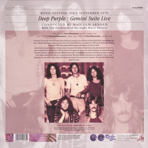 Deep Purple With The Orchestra Of The Light Music Society Conducted By Malcolm Arnold : Gemini Suite Live (LP, Album, Ltd, Pur)