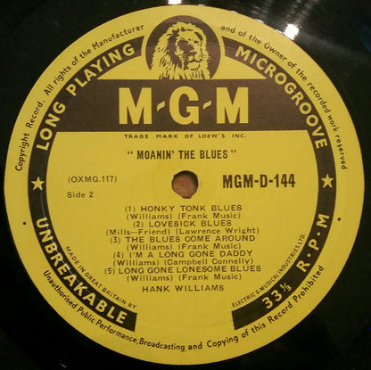 Hank Williams With His Drifting Cowboys : Moanin' The Blues (10", Album, Mono)