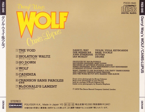 Darryl Way's Wolf : Canis Lupus (CD, Album, RE)