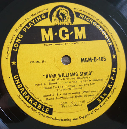 Hank Williams : Hank Williams Sings (10", 4th)
