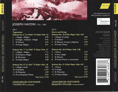Joseph Haydn, Thomas Fey, Benjamin Spillner, Heidelberger Sinfoniker : Symphonies Nos. 6 - 8 (Le Matin - Le Midi - Le Soir) / Symphonies Nos. 35, 46, 51 (2xCD)