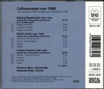 Carter*, Poulenc*, Mjaskowski* - Tilmann Wick, Heasook Rhee : Cellosonaten Von 1948 (CD, Album)