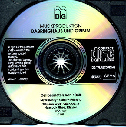 Carter*, Poulenc*, Mjaskowski* - Tilmann Wick, Heasook Rhee : Cellosonaten Von 1948 (CD, Album)