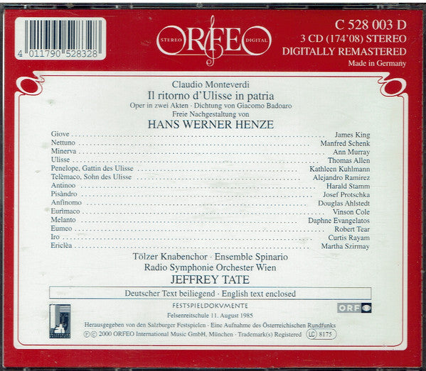 Claudio Monteverdi : Il Ritorno D'Ulisse In Patria -Monteverdi/Henze (3xCD)