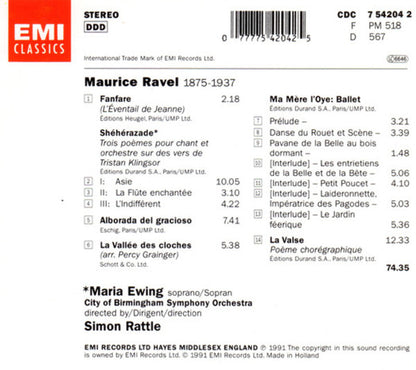 Maurice Ravel - Maria Ewing, City Of Birmingham Symphony Orchestra, Sir Simon Rattle : Shéhérazade · Alborada Del Gracioso · Ma Mère L'Oye · La Valse · L'Éventail De Jeanne: Fanfare · La Vallée Des Cloches (CD, Album)