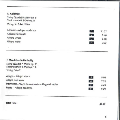 Karl Goldmark, Felix Mendelssohn-Bartholdy, Klenke Quartett : String Quartet B Major Op. 8 / String Quartet A Minor Op. 13 (CD)