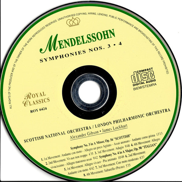 Felix Mendelssohn-Bartholdy, Royal Scottish National Orchestra, London Philharmonic Orchestra : Symphonies Nos. 3 & 4 (CD, Comp)