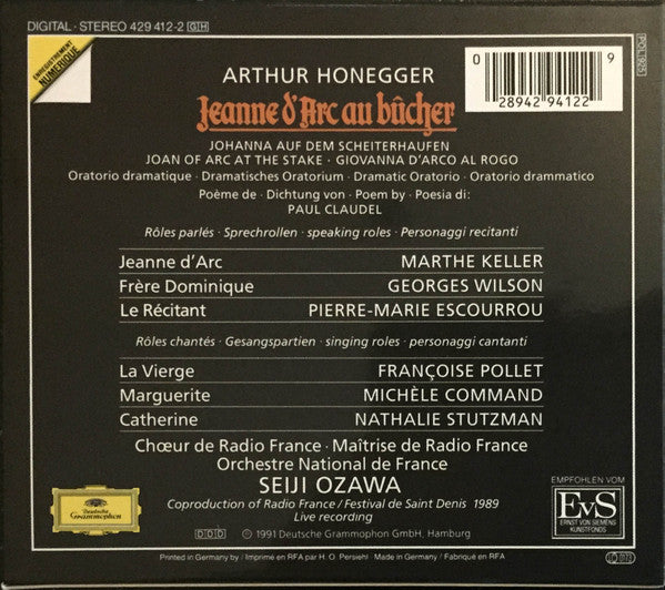 Arthur Honegger - Marthe Keller, Georges Wilson, Chœur de Radio France, Orchestre National De France, Seiji Ozawa : Jeanne D'Arc Au Bûcher (CD, Album + Box, Sli)