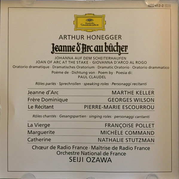 Arthur Honegger - Marthe Keller, Georges Wilson, Chœur de Radio France, Orchestre National De France, Seiji Ozawa : Jeanne D'Arc Au Bûcher (CD, Album + Box, Sli)