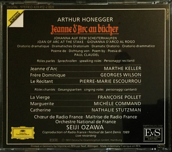 Arthur Honegger - Marthe Keller, Georges Wilson, Chœur de Radio France, Orchestre National De France, Seiji Ozawa : Jeanne D'Arc Au Bûcher (CD, Album + Box, Sli)