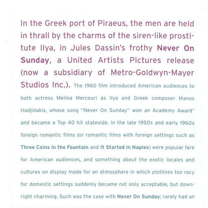 Manos Hadjidakis : Never On Sunday (CD, Album, Mono, Dlx, Enh, RE, RM)