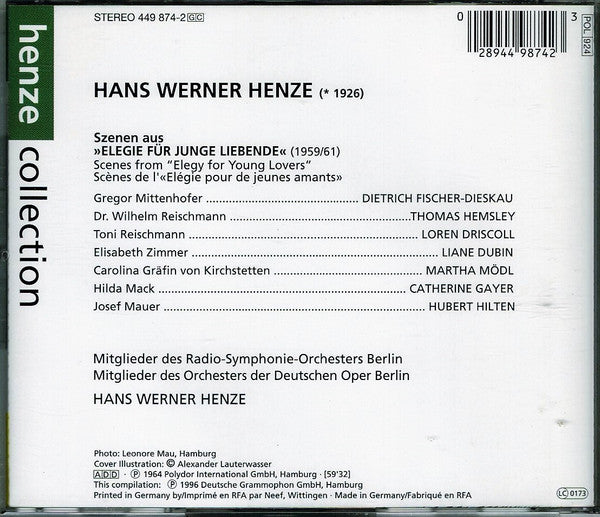 Henze* - Fischer-Dieskau* •  Driscoll* •  Dubin* •  Gayer* : Szenen Aus »Elegie Für Junge Liebende« / Scenes From "Elegy For Young Lovers" (CD, Album, RE)