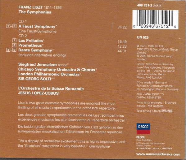 Liszt*, Solti* • López-Cobos* : A Faust Symphony - Dante Symphony -  Les Préludes • Prometheus (2xCD, Comp, RM)