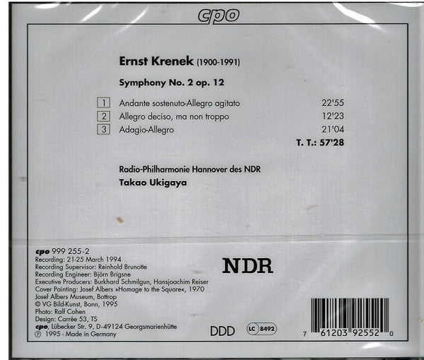 Ernst Krenek - Radio-Philharmonie Hannover Des NDR, Takao Ukigaya : Symphony No 2 (CD, Album)