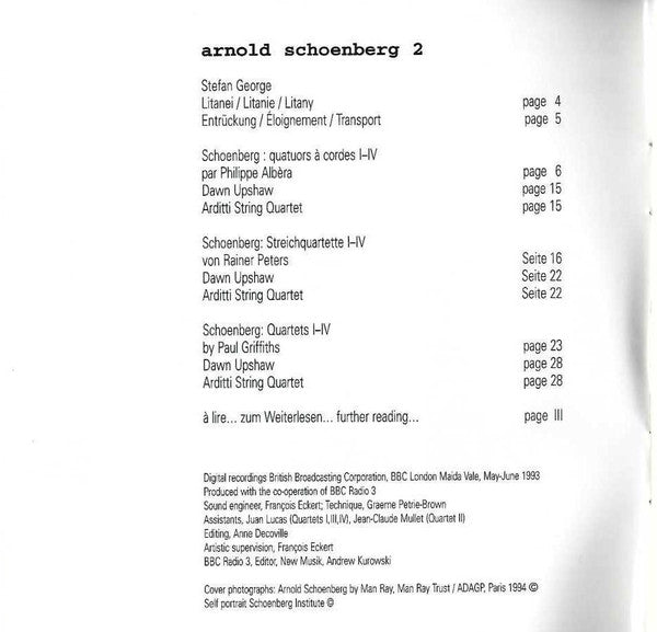 Arnold Schoenberg – Arditti Quartet & Dawn Upshaw : Streichquartette I-IV (2xCD, Album)