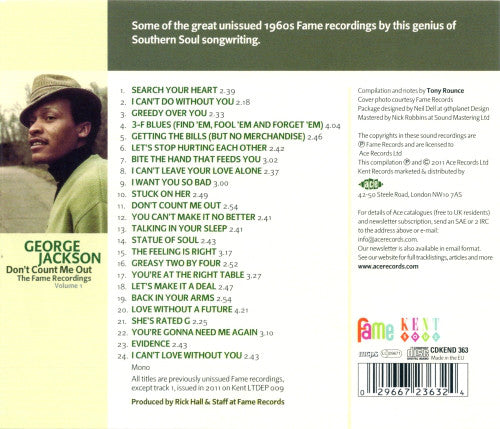 George Jackson (3) : Don't Count Me Out. The Fame Recordings Volume 1 (CD, Comp, Mono, RM)