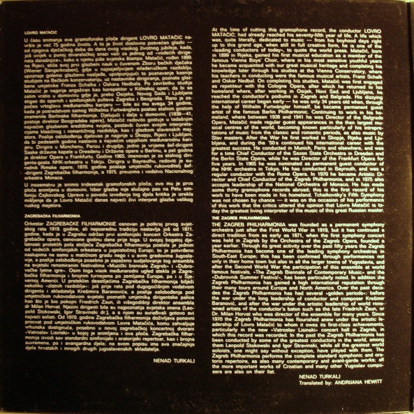 Pyotr Ilyich Tchaikovsky, Zagrebačka Filharmonija Dirigent Lovro Von Matacic : V Simfonija (LP, Album, Gat)