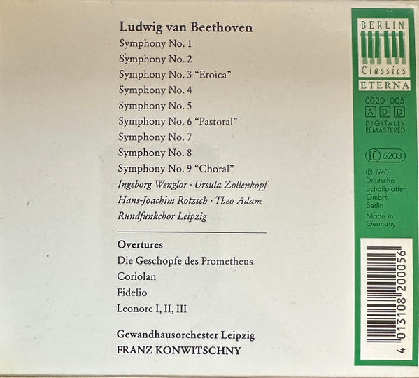 Beethoven*, Franz Konwitschny, Gewandhausorchester Leipzig : The 9 Symphonies Ouvertures (Coriolan / Fidelio / Leonore /  Die Geschöpfe Des Prometheus) (6xCD, Comp, RM)