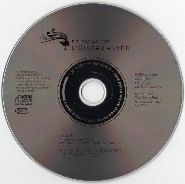 J.S. Bach* : The Academy Of Ancient Music, Christopher Hogwood : Orchestral Suites 3 & 4 / Concerto For 2 Harpsichords, BWV 1062 (CD, Comp)