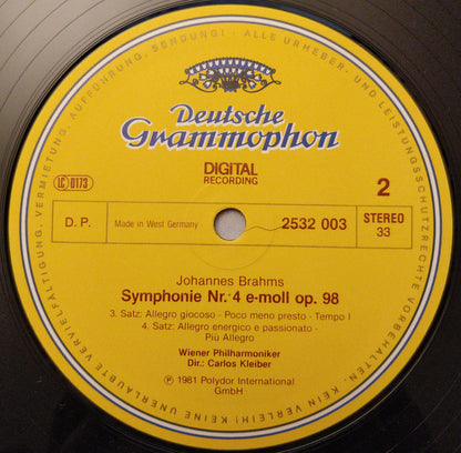Johannes Brahms - Wiener Philharmoniker, Carlos Kleiber : Symphonie No. 4 (LP)