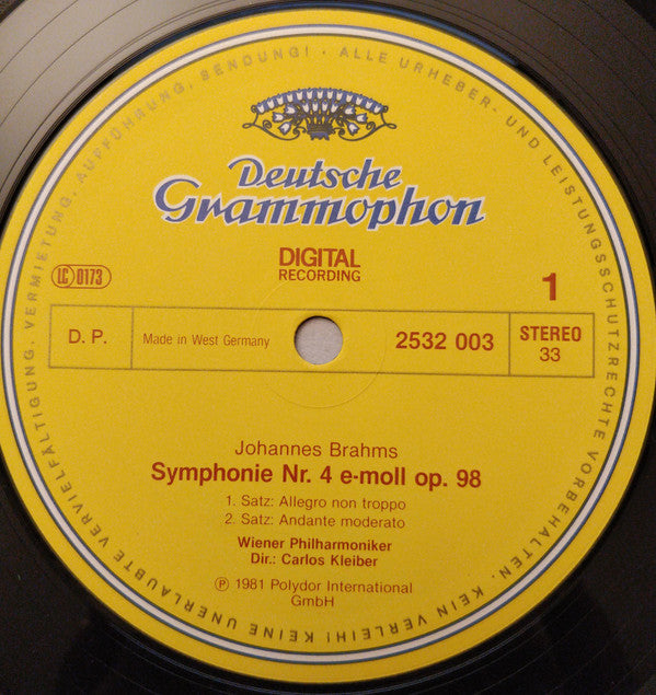 Johannes Brahms - Wiener Philharmoniker, Carlos Kleiber : Symphonie No. 4 (LP)