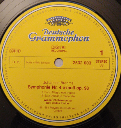 Johannes Brahms - Wiener Philharmoniker, Carlos Kleiber : Symphonie No. 4 (LP)