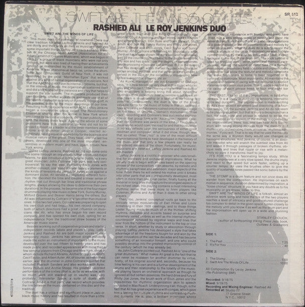Rashied Ali / Le Roy Jenkins* : Swift Are The Winds Of Life (LP, Album)