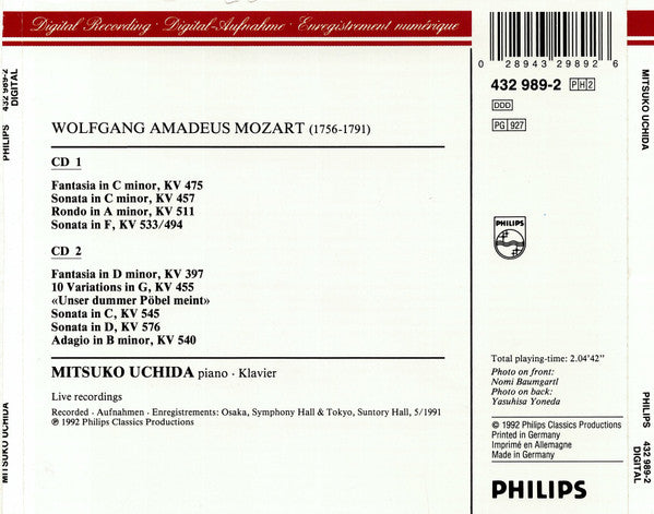 Wolfgang Amadeus Mozart – Mitsuko Uchida : Live In Concert - Piano Sonatas K. 457, K. 533/494, K. 545, K. 576 · Fantasias K. 475, K. 397 · Rondo, K. 511 · Adagio K. 540 · Pöbel Variations, K. 455 (2xCD)
