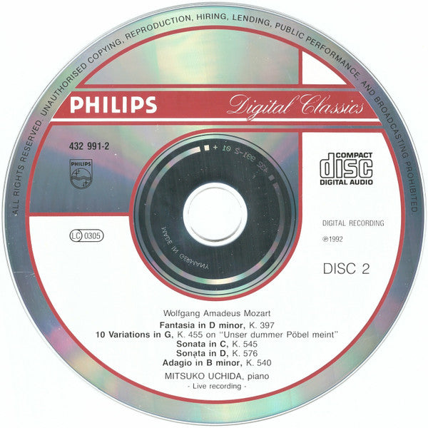 Wolfgang Amadeus Mozart – Mitsuko Uchida : Live In Concert - Piano Sonatas K. 457, K. 533/494, K. 545, K. 576 · Fantasias K. 475, K. 397 · Rondo, K. 511 · Adagio K. 540 · Pöbel Variations, K. 455 (2xCD)