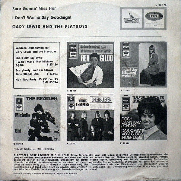 Gary Lewis & The Playboys : Sure Gonna' Miss Her (7", Single)