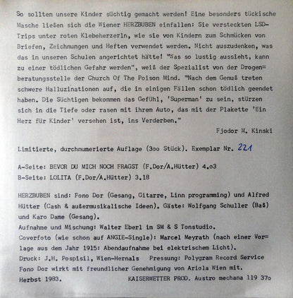 Herzbuben (2) : Bevor Du Mich Noch Fragst / Lolita (7", Ltd, Num)