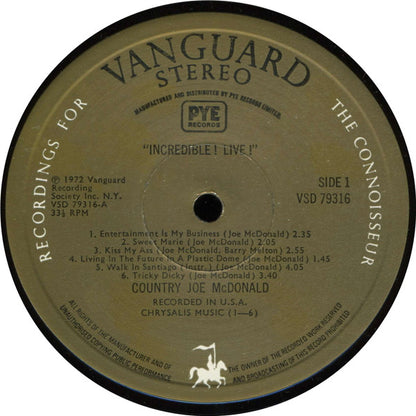 Country Joe McDonald : Incredible ! Live ! (LP, Album)
