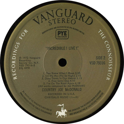 Country Joe McDonald : Incredible ! Live ! (LP, Album)