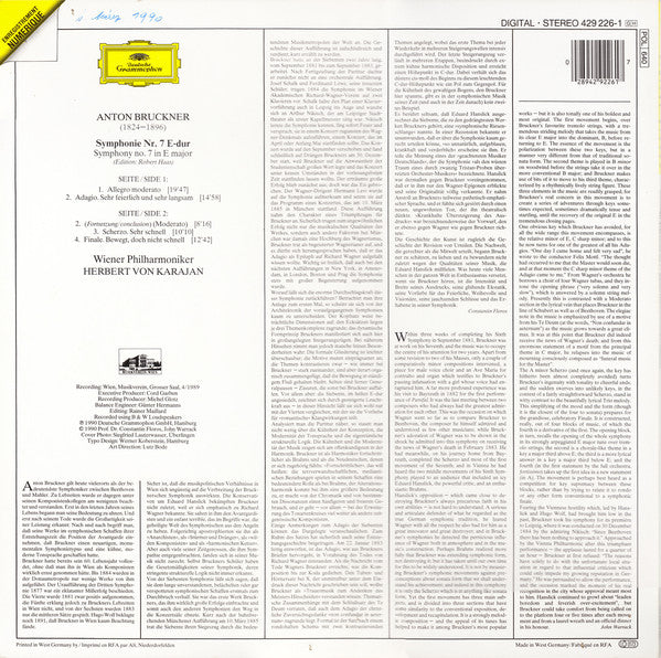 Anton Bruckner, Herbert Von Karajan, Wiener Philharmoniker : Symphonie No. 7 (LP)