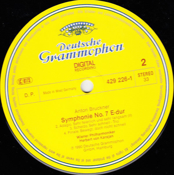 Anton Bruckner, Herbert Von Karajan, Wiener Philharmoniker : Symphonie No. 7 (LP)