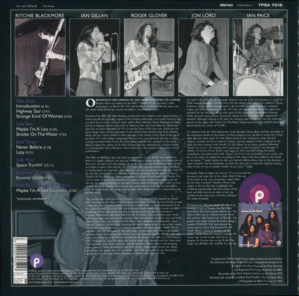 Deep Purple : In Concert '72 (2xLP, Album, Pur + 7", Single, Pur + Ltd)