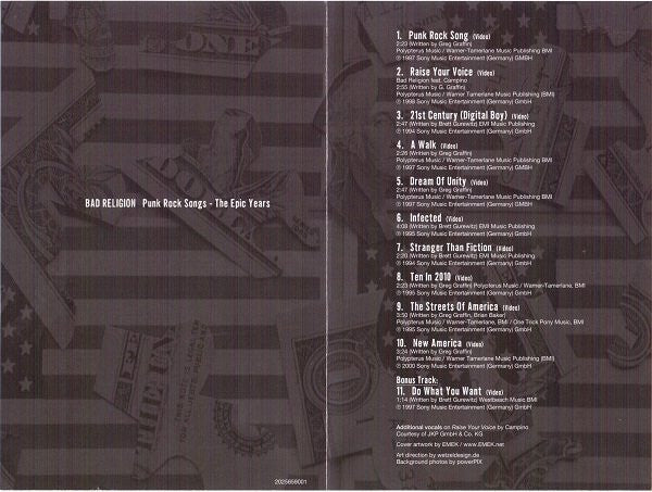 Bad Religion : Punk Rock Songs - The Epic Years (DVD-V, Comp, PAL)