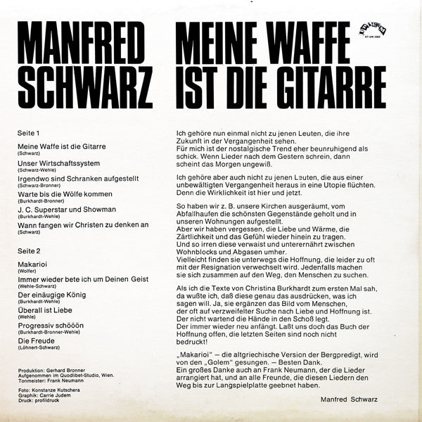Manfred Schwarz (2) : Meine Waffe Ist Die Gitarre (LP, Album)
