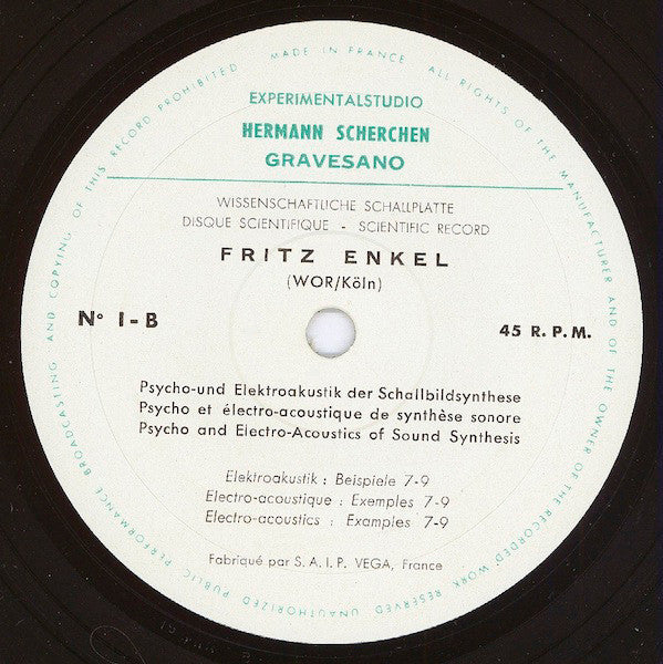 Fritz Enkel : Psycho- Und Elektroakustik Der Schallbildsynthese (7")