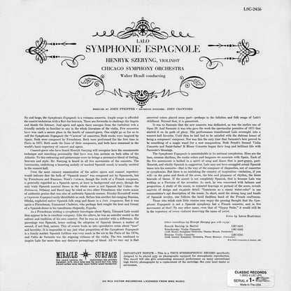 Édouard Lalo, Henryk Szeryng, Chicago Symphony Orchestra, Walter Hendl : Symphonie Espagnole (LP, Num, RE, 180)