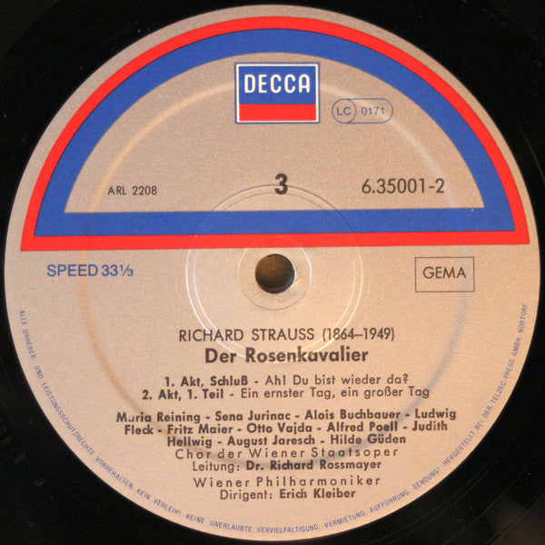 Richard Strauss, Reining*, Vienna Philharmonic Orchestra*, Weber*, Jurinac*, Gueden*, Poell*, Erich Kleiber : Der Rosenkavalier (4xLP, Album, Sil + Box, RE)