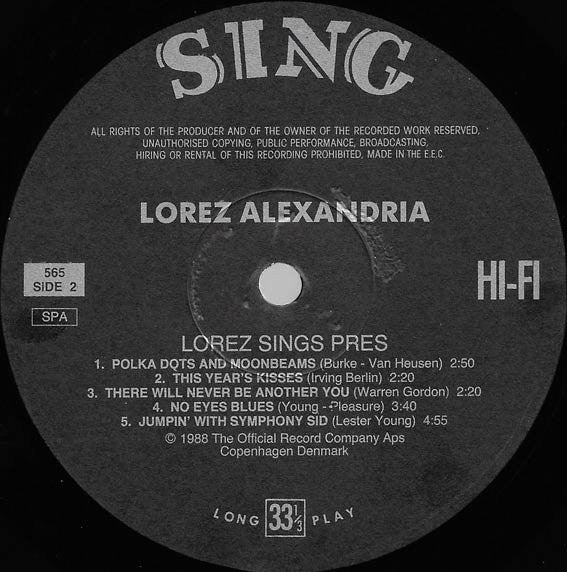 Lorez* : Lorez Sings Pres - A Late Session At An Intimate Club (A Tribute To Lester Young) (LP, Album, RE)