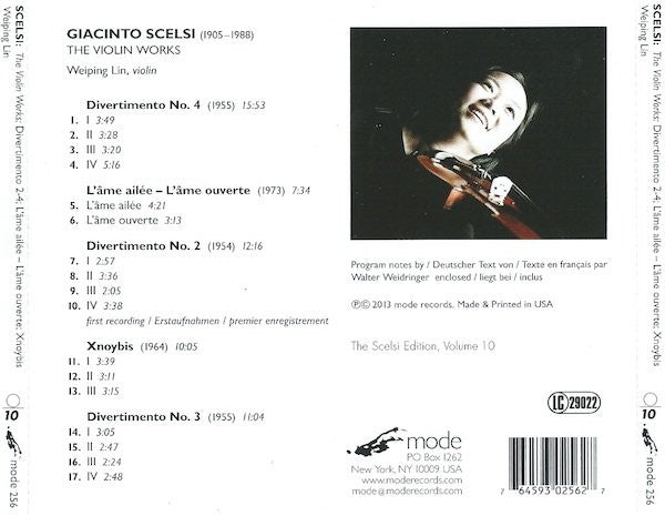 Giacinto Scelsi - Weiping Lin : The Violin Works (CD)