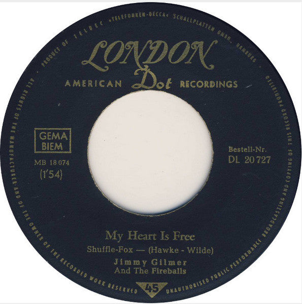 Jimmy Gilmer And The Fireballs : My Heart Is Free / Sugar Shack (7", Single)